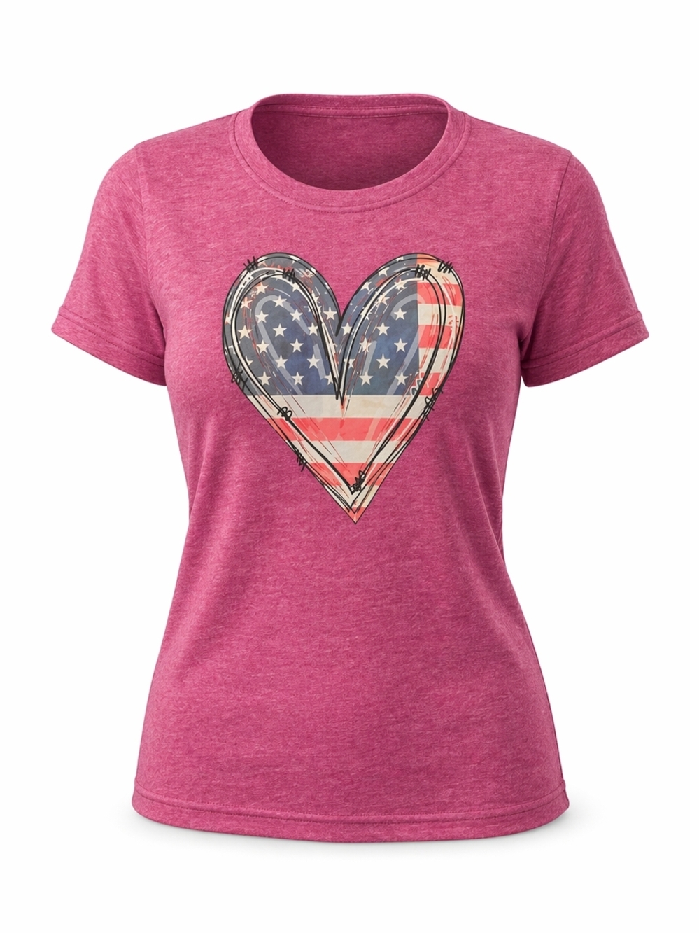 USA Flag Heart Graphic T-Shirt Women’s Size Medium Pink Patriotic Tee Casual